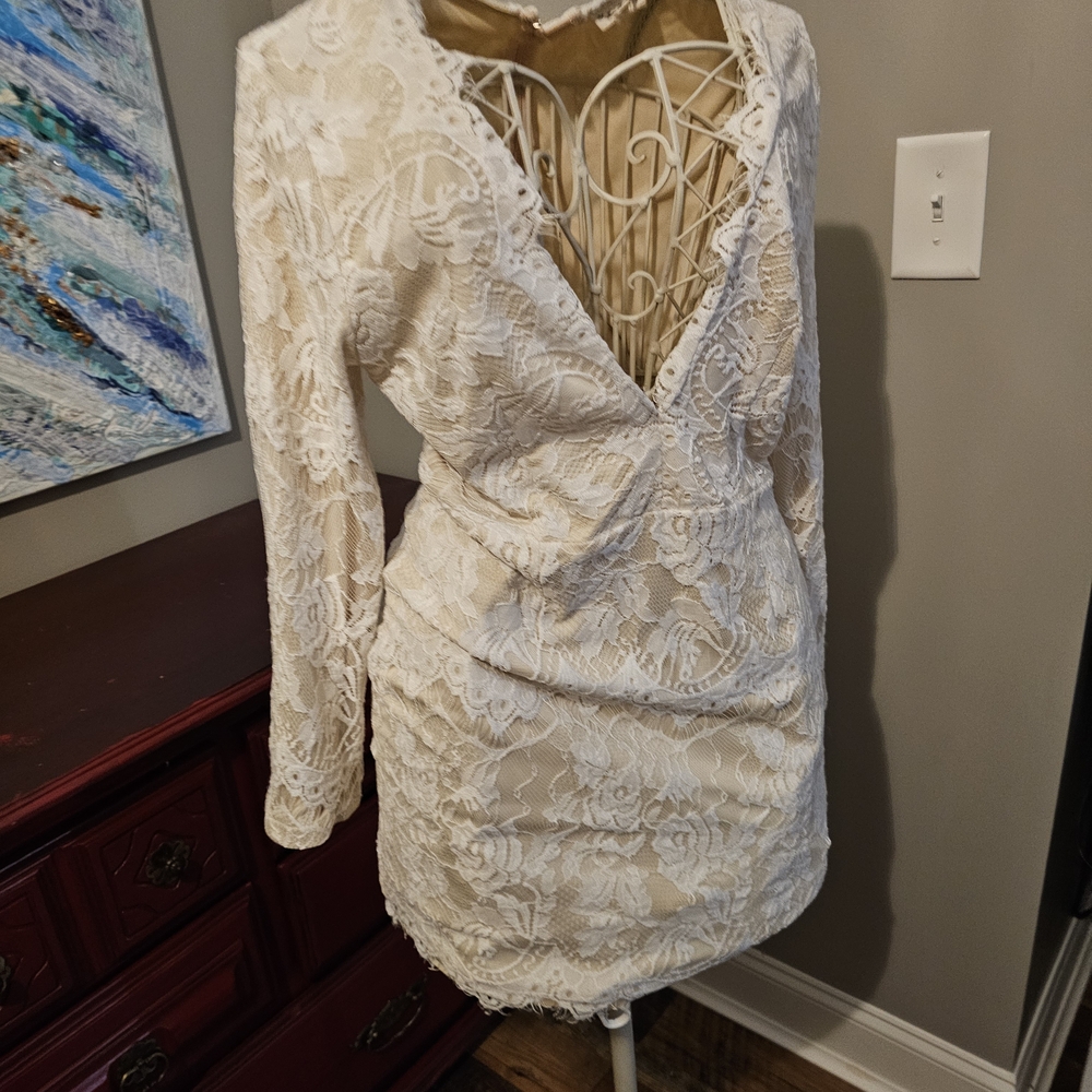 Elegant Cream Lace Mini Dress